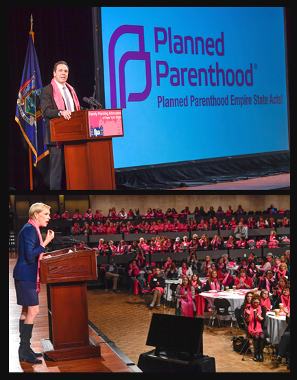 Top: Cecile Richards, president of Planned Parenthood Action Fund, delivers remarks on Monday standing behind women’s rights and funding for Planned Parenthood at a rally held in Albany. Bottom: Governor Andrew Cuomo delivers remarks standing behind women’s rights and funding for Planned Parenthood at a rally held in Albany on Monday.