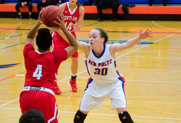 New Paltz guard Marion Dietz paced the Hawks with 18 points and pulled down a team-high nine boards. Photo: Melissa C.
