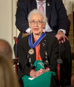 Former NASA mathematician Katherine Johnson is seen after President Barack Obama presented her with the Presidential Medal of Freedom, Tuesday, Nov. 24, 2015, during a ceremony in the East Room of the White House in Washington. Photo: NASA/Bill Ingalls, Wikimedia Commons