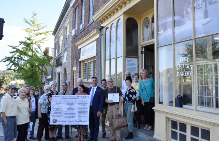 County Executive Mike Hein with some of the participating historic sites and organizations; Ulster County Historian and Chair of the Committee for the Reher Center for Immigrant Culture and History, Ulster County Clerk Nina Postupack, and Ulster County Executive Mike Hein.