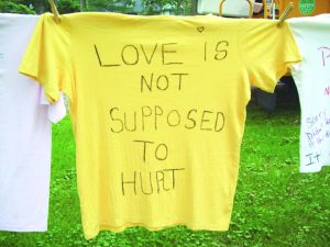 Throughout October, in recognition of Domestic Violence Awareness Month, t-shirts, made by survivors or in honor of someone who has been a victim will be displayed on the front walk of the Orange County Government Center in Goshen as part of the Clothesline Project.