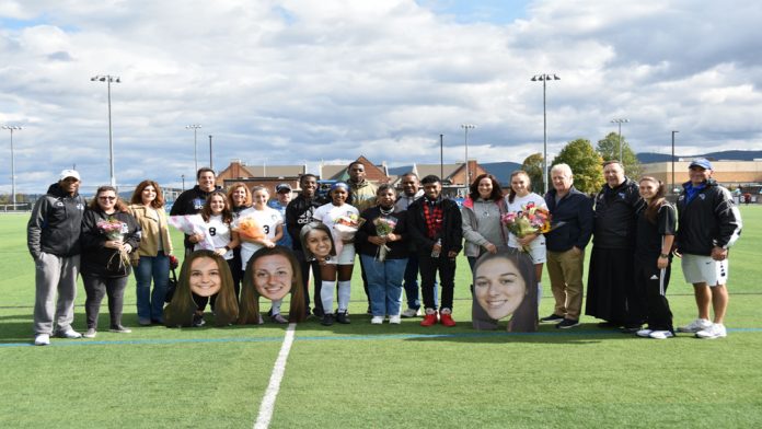 Four different players netted a goal for the Mount Saint Mary College Women's Soccer team as it cruised to a 5-0 victory against Old Westbury on Senior Day.