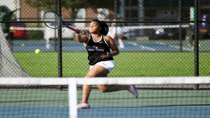 The Mount Saint Mary College Women’s Tennis team closed out the 2018 regular season on Sunday with an important 8-1 victory over visiting St. Joseph’s-Brooklyn. Miyanna Vernon (above) blanked her opponent at the fourth position, 6-0, 6-0, on her way to her fourth win of the season.