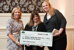 Elizabeth Rowley (left), CFOS President & CEO, presents a check to Marisa Kantor (center) and Shannon Masters (right) of Sullivan County Head Start, Inc. for the Make A Difference Grant at the 2018 Annual Reception.