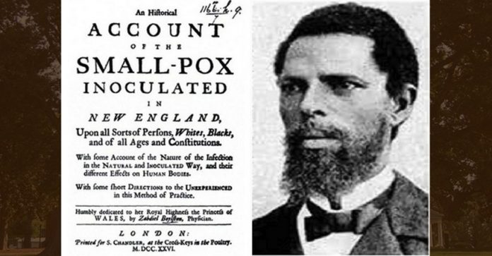 Onesimus and his inoculation account that saved the lives of Bostonians during the 1721 Smallpox epidemic. Photo: Face2FaceAfrica.com