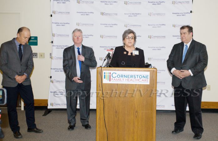 Cornerstone Family Healtchare President & CEO Linda Muller unveils a major healthcare facility upgrade to their Middletown location on Thursday, March 21, 2019. Hudson Valley Press/CHUCK STEWART, JR.