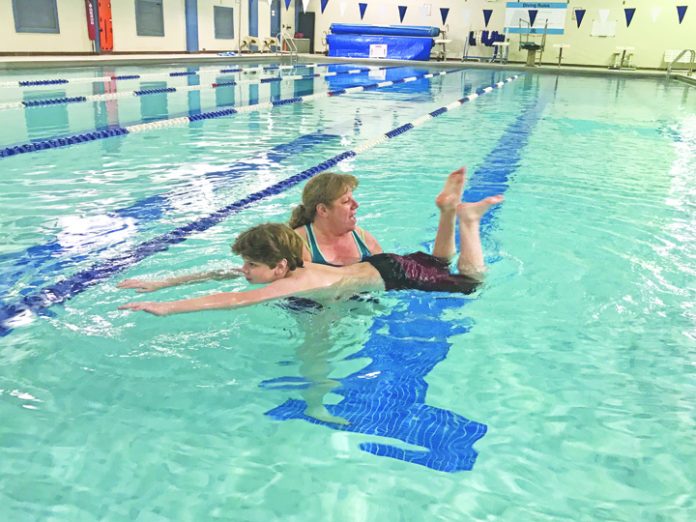 Stacy Orzell, Certified Swim Angelfish Instructor with her son Eric Orzell, at Union Avenue Community Fitness Center’s 25-meter heated pool located at 565 Union Avenue, New Windsor. .