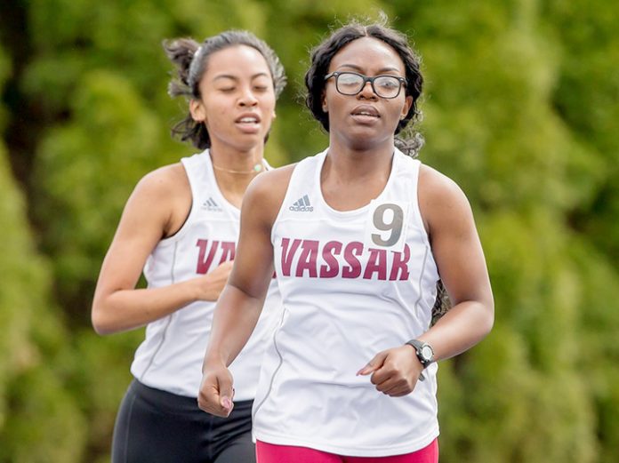 The Vassar track and field team competed at the TCNJ Invitational on Friday and had 13 athletes record personal best times. Keara Ginell won the 3,000 meter with her personal record 10:25.16, which is the second-best time in program history. Ayden Gann led the men’s side with an 800-meter win at 1:54.07. Photo: C. Stockton