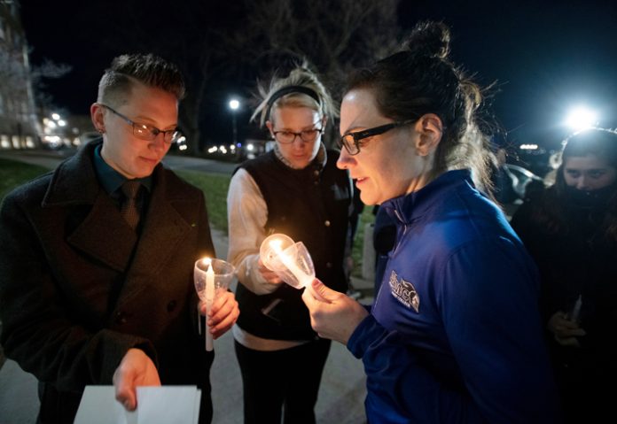 Members of the Mount Saint Mary College community took part in the college’s “Take Back the Night” march on Thursday, April 4. Photo: Lee Ferris