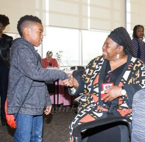 Christian Scott meets Human Rights advocate Loretta Ross who spoke at SUNY Orange with PPMHV’s Healthy Black and Latinx Coalitions about a variety of subjects including white supremacy and the intersectionality of social justice issues on Saturday, May 4, 2019. Hudson Valley Press/CHUCK STEWART, JR.