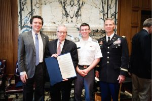Senator James Skoufis (D–Hudson Valley), Assemblyman Colin Schmitt (R,C,I,Ref-New Windsor), and Assemblyman Jonathan Jacobson (D-104) paid tribute to a group of cadets from the United States Military Academy during the 67th annual West Point Day.
