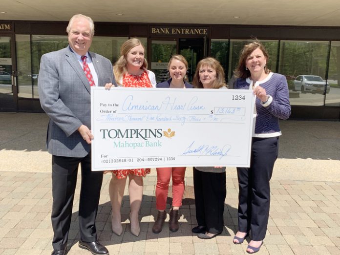 Pictured, from left to right, are John Kraus, senior vice president at Tompkins Mahopac Bank; Danielle Schuka, and Eleni Smalley, regional director of development and senior director of development, respectively, from the American Heart Association; Pat Roden, Hopewell branch manager at Tompkins Mahopac Bank; and Carol Schmitz, senior vice president at Tompkins Mahopac Bank.