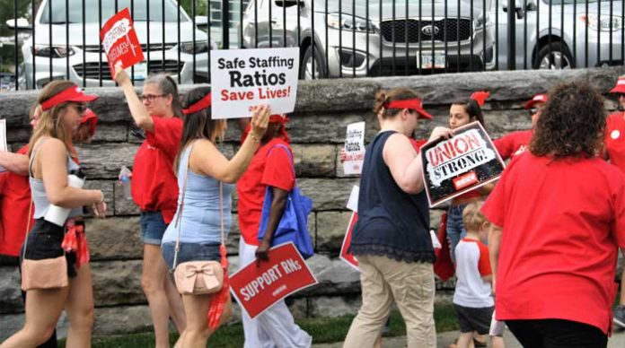 Nurses rally at Vassar Brothers Medical Center in support of a new contract.