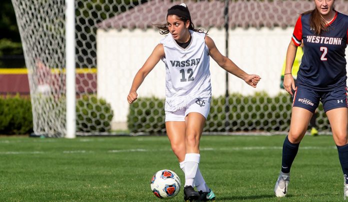 The Vassar College women’s soccer team broke open a scoreless game with four second-half goals to claim a 4-0 win over Mount Saint Mary College on Saturday at Gordon Field.