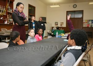 Shawna Newkirk-Reynolds leads a youth workshop during the Black History Committee of the Hudson Valley Annual Rev. Dr. Martin Luther King Jr Memorial Service on Monday, January 20, 2020 at Ebenezer Baptist Church in Newburgh, NY. Hudson Valley Press/CHUCK STEWART, JR