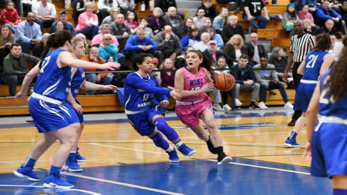 The Mount Saint Mary College Women’s Basketball team pushed its winning streak to four on Saturday as the Knights defeated Skyline foe St. Joseph’s-Brooklyn 63-53 on the road at the Hill Center. Junior Morina Bojka and senior Lyndsay Pace both registered double-digit points for the Mount in the victory.