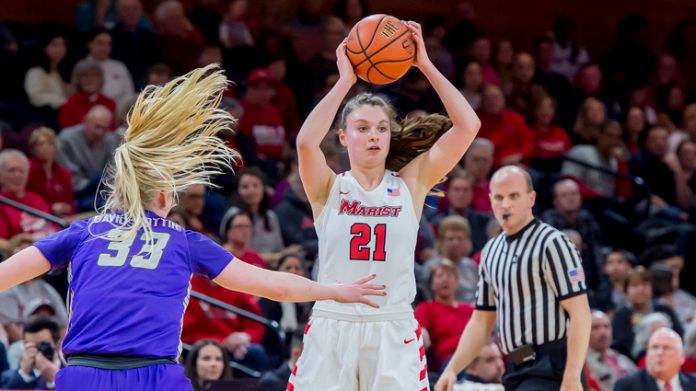 Marist Women’s Basketball scored the first 24 points of the game, riding the hot start to a 94-67 rout of Niagara on Saturday afternoon at the Gallagher Center. Pictured above, Marist Red Foxes Willow Duffell.