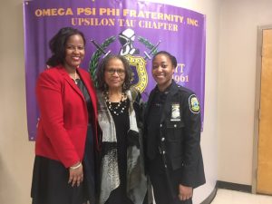 Three accomplished women in their communities were honored Saturday afternoon by Omega Psi Phi Fraternity, Inc. at their Annual Scholarship Luncheon. From left are; Lakers Stukes (NFA guidance counselor), Beverly Braxton (retired Warwick teacher) and Najjah C. Scott (City of Newburgh Police Officer.)