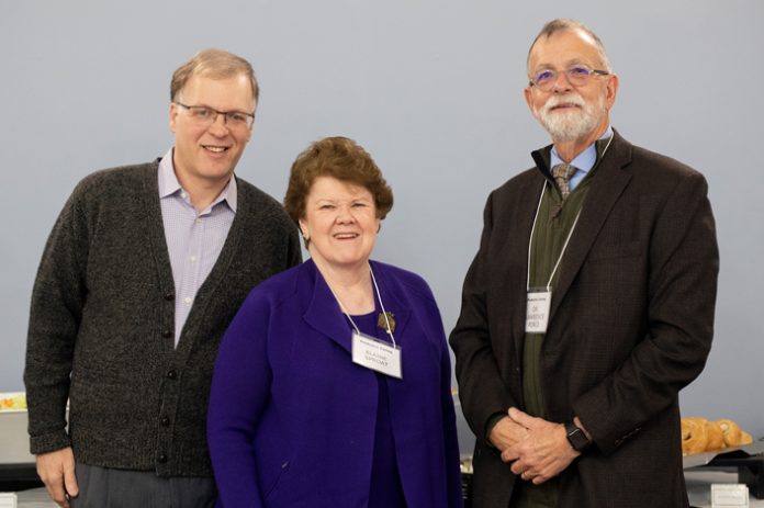 Lawrence T. Force (right) and Jeffrey Kahana (left), Social Sciences professors at Mount Saint Mary College, and Elaine Sproat, director of the ProActive Caring program (center). Photo: Lee Ferris