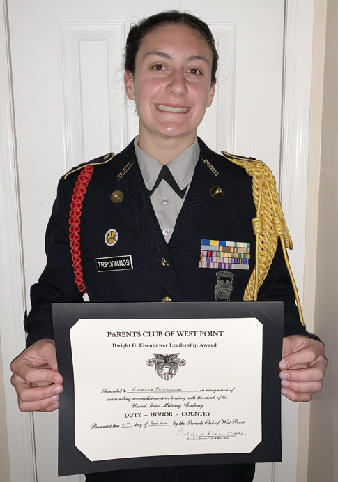 Washingtonville High School Grade 11 student and JROTC Cadet Angelica Tripodianos is the recipient of the 2020 Dwight D. Eisenhower Leadership Award, which is bestowed by the Parents Club of West Point.