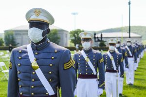 The “Long Gray Line” of cadets of the Class of 2020 march on the Plain at the United States Military Academy on Saturday for graduation.