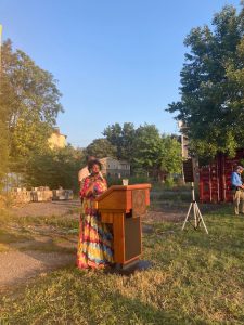 Gabrielle Hill, the co- founder and also co- host of Tuesday’s 150th Anniversary of Frederick Douglas Celebration welcomes on the over 150 guests to the event.