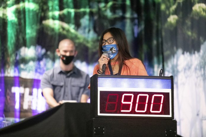 Mount Saint Mary College freshmen compete in the “Think Fast” Game Show in Hudson Hall during Orientation Weekend on Saturday, August 22, 2020. Photo: Lee Ferris