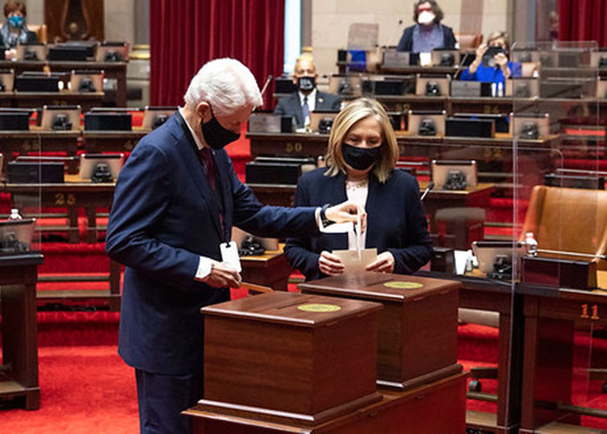 Former President Bill Clinton and former Secretary of State Hillary Clinton were the first New York Electoral College members to cast their votes for the Biden-Harris team.