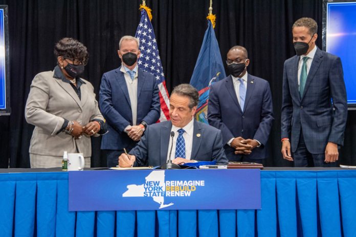 Governor Andrew M. Cuomo signed legislation establishing the first-in-the-nation requirement for affordable internet for qualifying low-income families, as proposed in the 2021 State of the State.