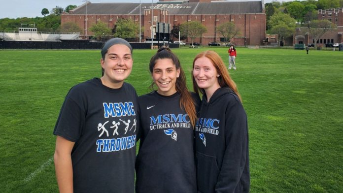 Senior Allie Salamone (left) continued her dominance of the field events on Thursday, setting three school records for the Knights, as the Mount Saint Mary College Women’s Track and Field team competed at the West Point Twilight Meet hosted by Army West Point.