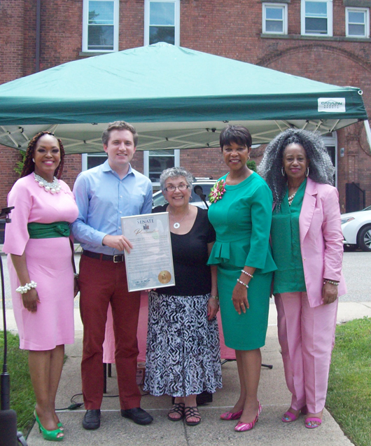 NYS Senator, James Skoufis, was among several of the dignitaries on hand Thursday afternoon, honoring Harriet Josephine Terry, the first African-American to graduate high school from Cornwall, and one of the original founders of Alpha Kappa Alpha Sorority, Incorporated. Skoufis is flanked by; Sonya D. Fiol-Grant, Alpha Kappa Alpha Sorority, Inc. North Atlantic Region Vice Chairman; Susan Kamlet, President Cornwall Historical Society; Mary Bentley LaMar, Alpha Kappa Alpha Sorority, Inc. Regional Director and Kim Jarratt, Alpha Kappa Alpha Sorority, Inc. Vice President.