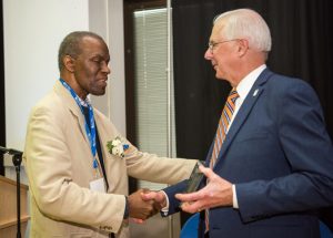 A.J. Williams-Myers receives the Heritage Award at SUNY New Paltz Alumni Reunion 2017.