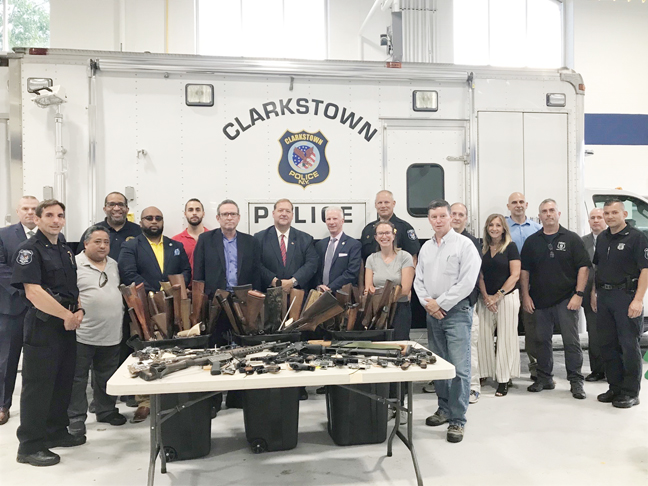 147 firearms were turned in to law enforcement at a gun buyback event hosted by the NYS Attorney General's office, Rockland County District Attorney Thomas Walsh, and the Clarkstown Police Department.