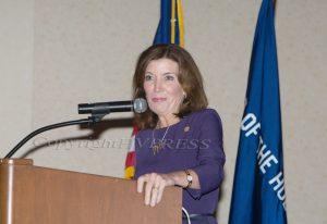 New York Lt. Governor Kathy Hochul will become the first woman to hold the office of governor, following the resignation of Andrew Cuomo on Tuesday. Hudson Press/CHUCK STEWART, JR.