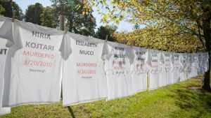 Fearless! Hudson Valley recognized Domestic Violence Awareness Month by displaying its Clothesline Project at the County Government Center in Goshen on Friday, October 1, 2021. HUDSON VALLEY PRESS/ Chuck Stewart, Jr.