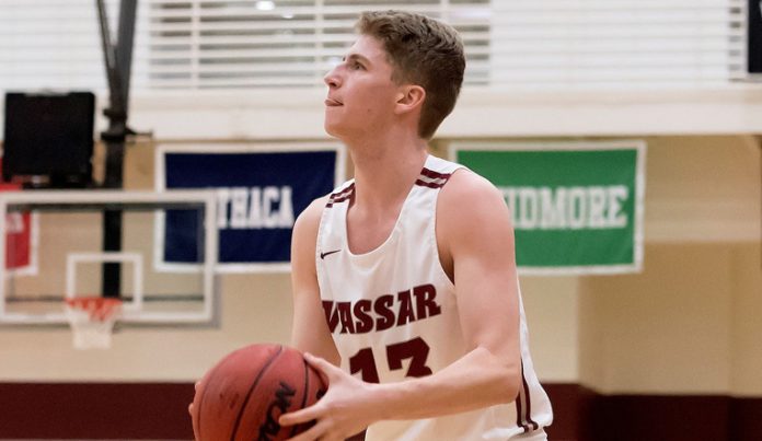 Vassar’s Kevin McAuliffe had 18 points and connected for 6-of-7 three pointers for the 72-64 non-conference win.