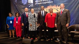 A panel comprised civic and social justice leaders discussed “Charting the Course for Our Communities” at NBCSL’s Annual Legislative Conference. Pictured from left to right: Cheryl Pryor, Indiana State Representative; Janice L. Mathis, Executive Director National Council of Negro Women; Carlos Moore, Judge and National Bar Association President; Shavon Arline-Bradley, Principal R.E.A.C.H. Beyond and President, Delta 4 Women in Action; Derrick Johnson, President of the NAACP; Melanie Campbell, President, National Coalition on Black Civic Participation; and Marc Morial, President, National Urban League.
