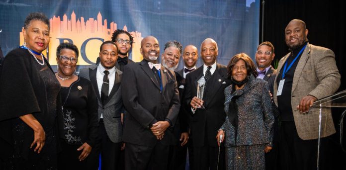 Tennessee State Representative Barbara Ward Cooper, who is 92 years old, stands next to NBCSL President Billy Mitchell after she received NBCSL’s Living Legend Award. Also pictured are members of the Tennessee Black Caucus of State Legislators.