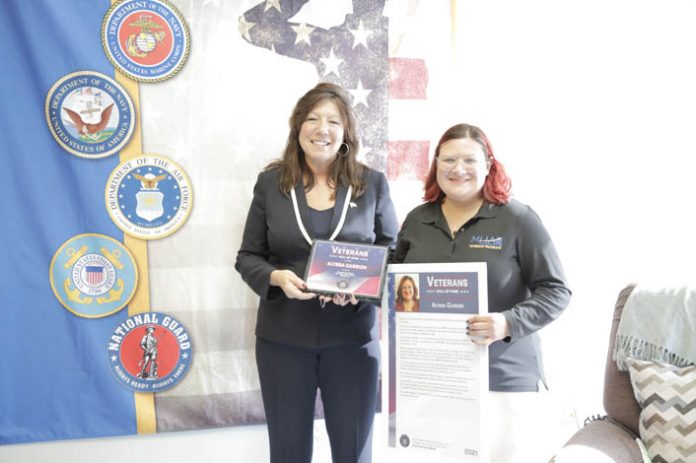 This Veterans Day, New York State Senator Sue Serino, left, announced that retired United States Army Captain Alyssa Carrion has been inducted to the New York State Senate’s Veterans’ Hall of Fame.