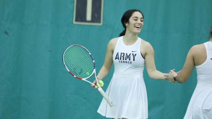 Army West Point Black Knights women’s tennis picked up its first win of 2021-22 on Saturday with a 7-0 sweep of Bradley University in Chicago, Ill. Pictured above Army’s Paola Bou.