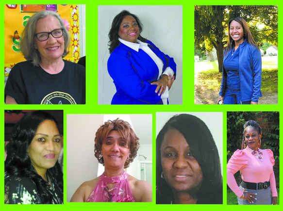 Clockwise from top left: Mary Kostenblatt, Sharon Brown, Ziata Wa Dutumi-Barnes, Nikki Wimberly, Priscilla Kelley, Regina Terry, and Roslyn Nurse.