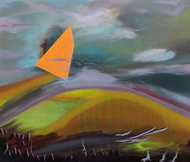 The opening exhibit of 2022 at Mindy Ross Gallery is a solo show by Surrealist-Abstract artist Andrea Pacione of Newburgh. The piece pictured above is entitled “Windsurfing” which is oil on canvas.