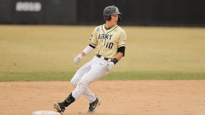 The Army West Point baseball team dropped a pair of games to Bucknell in its Patriot League opener on Saturday afternoon. Pictured above Army Black Knights Derek Berg.