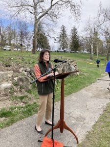 Anne, “Dede” Petri, Managing Director, Olmsted 200 and President and CEO of the National Association of Olmsted Parks, offers words as the Keynote Speaker at Saturday’s “Parks for All People” event, held at Andrew Jackson Downing Park Saturday afternoon.