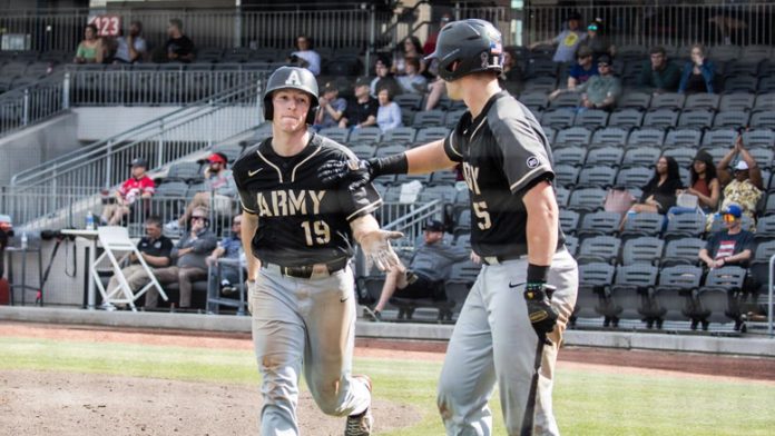 The Army West Point baseball team split a pair of hard-fought games at Lehigh on Saturday afternoon,.