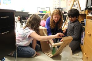 Kerhonkson Elementary School students Isabel Planthaber and Aayan Tabassum work with their Grade 3 teacher Mary Schoonmaker on a recent STEM project.