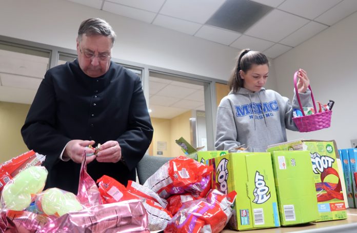 The Mount community assembled more than 80 Easter baskets for local children. The baskets were distributed on Saturday, April 9. Photo: Matt Frey