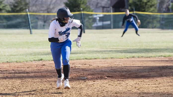 The Mount Saint Mary College Softball team earned a split in its first conference action of the season on Saturday. Pictured above MSMC Riley Norwood, who finished the second contest with a pair of hits for the Knights. Photo: Lee Ferris