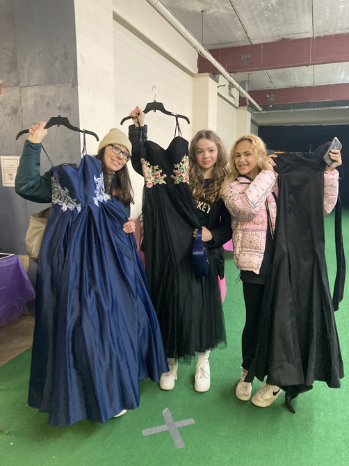 Students display the dresses they selected at Sunday’s Annual Free Prom Dress and Men’s Suit Extravaganza, held at Middletown’s Temple Sinai and providing local high school students with clothing and accessories, allowing them to attend their Senior Proms and-or Junior Balls.