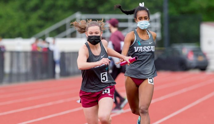 Opening the day was the 4x100 meter relay, where Ava Novak, Lola Perez-Fry and Malinda Smith, and Traci Francis ran a 52.22, good for fourth place. Photo: Carlisle Stockton